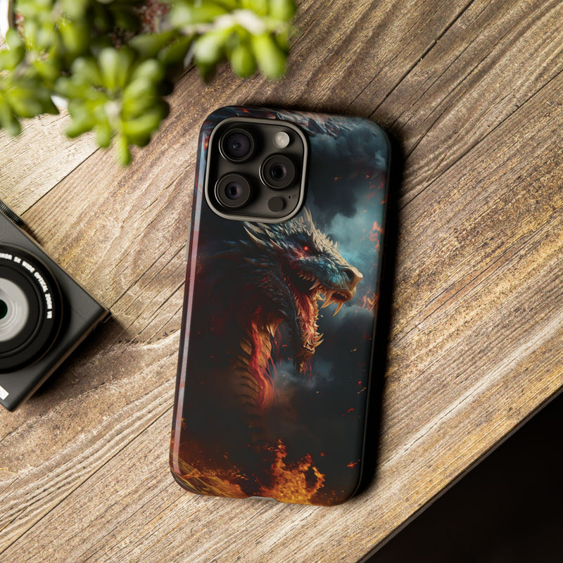 Coque iPhone 11 motif dragon de feu, double couche TPU/PC, finition brillante